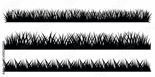 Three rows of detailed black silhouette grass against a white background