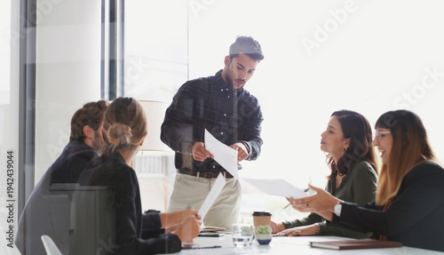 Cuadro en lienzo Corporate, people and meeting with document in office for planning, expansion report and contract