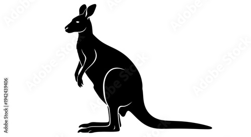 Black silhouette of a kangaroo standing upright on a white background.