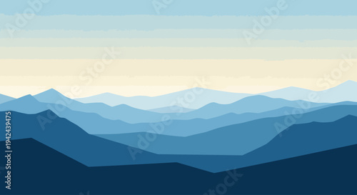 Blue layered mountain landscape with soft gradient sky