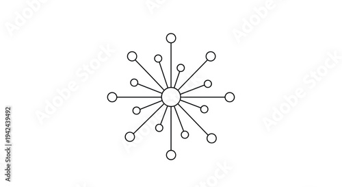 Simple radial network diagram with circular nodes connected to a central point to represent connectivity and data flow.