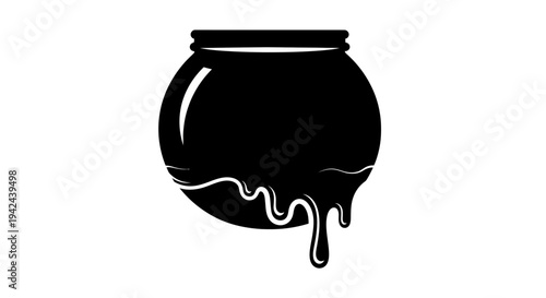 Black silhouette of a pot with dripping liquid.