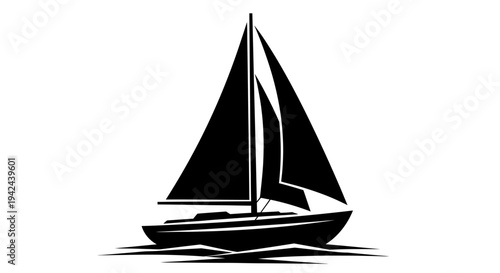 Black Silhouette of a Sailboat on Water.