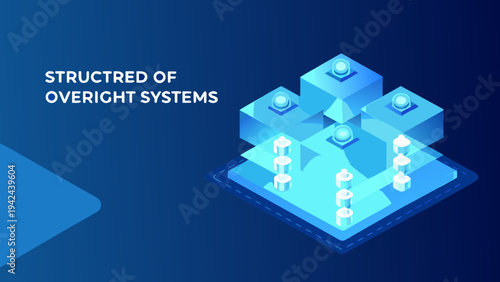 Abstract isometric illustration of connected structures and oversight systems