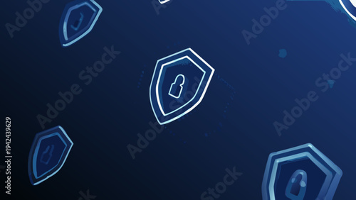 Floating security shields with padlocks illustrate digital protection concepts