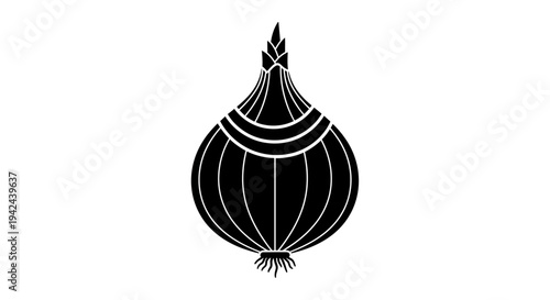 Black silhouette of a single onion on a white background.