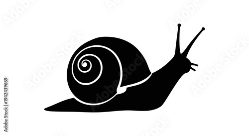 Black silhouette of a snail with antennae and spiral shell.