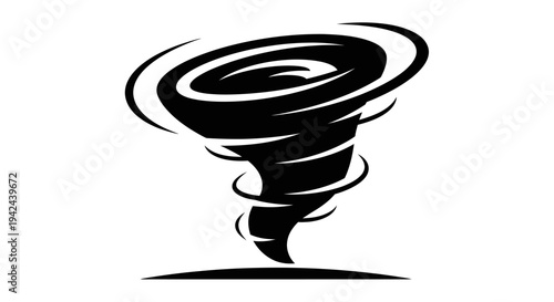 Black silhouette of a swirling tornado icon.
