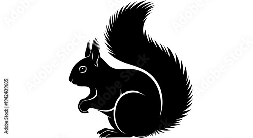Black silhouette of a squirrel with a bushy tail.