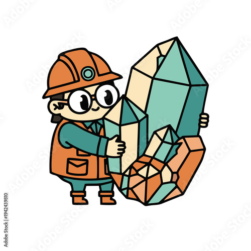 Geologist character holding large crystal mineral gemstone