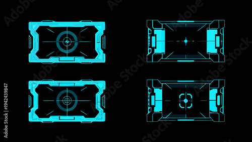 Futuristic targeting reticles and heads up display elements on black background