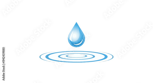 Blue water droplet falling creating ripples on surface