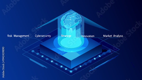 Abstract digital illustration of a brain inside a glowing geometric structure