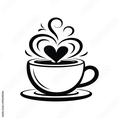 Foto Cup of coffee with heart shape steam isolated on transparent background, hot bev