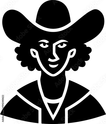Hand Drawn Male Pirate Black and White Avatar Illustration in Minimal Line Art Style Design