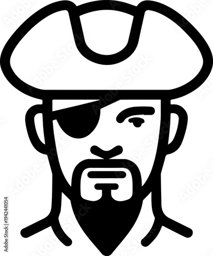 Hand Drawn Male Pirate Black and White Avatar Illustration in Minimal Line Art Style Design
