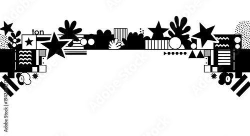 Black and White Abstract Geometric Shapes Border.