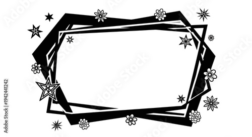 Black and White Decorative Frame with Snowflakes.