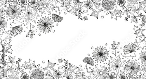 Black and White Floral Border Illustration.