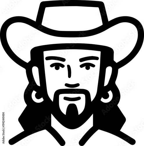 Hand Drawn Male Pirate Black and White Avatar Illustration in Minimal Line Art Style Design