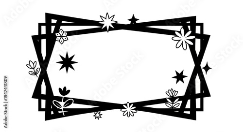 Black Floral Geometric Frame Design Element.