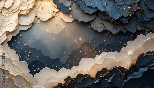 Abstract Luxury Layered Paper Cut Background with Golden Glitter