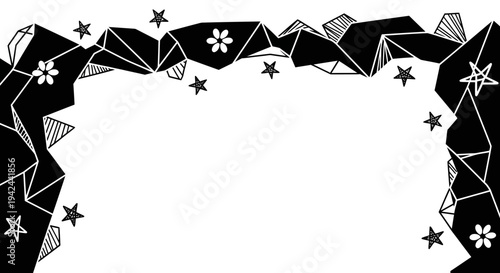 Black and White Floral Starry Border Frame.