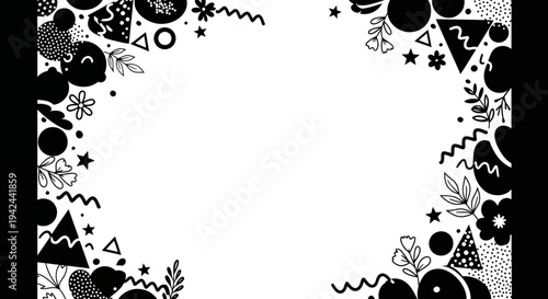 Black and White Doodle Frame Border Design.