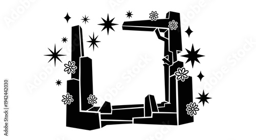 Black Silhouette of Castle with Stars.