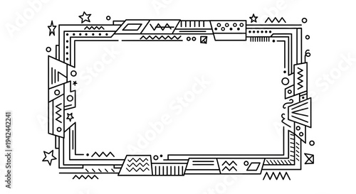 Decorative Square Frame with Patterns and Symbols.