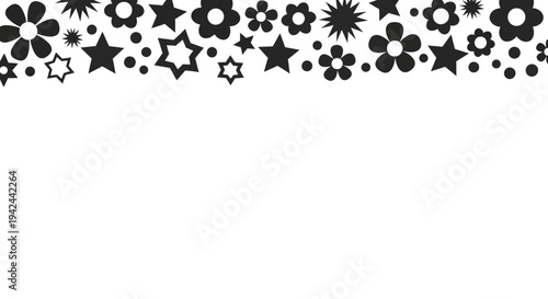 Black Stars and Flowers Border Design Element.
