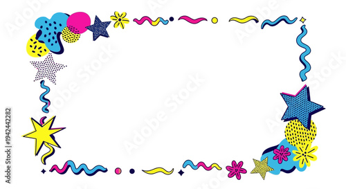 Colorful Cartoon Stars and Shapes Border Frame.