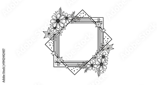 Geometric Frame with Floral Decorations Illustration.