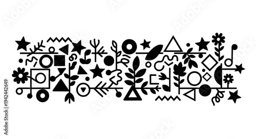 Collection of Various Black Geometric Shapes.