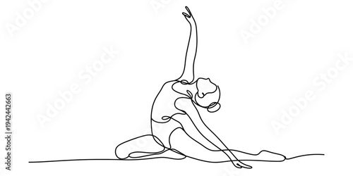 Minimalist continuous line drawing of a female gymnast performing a graceful floor exercise pose Vector, illustration
