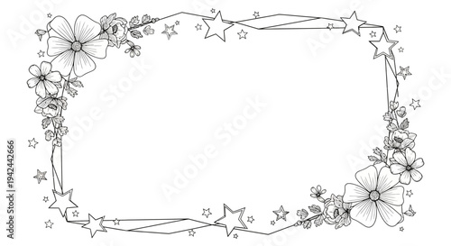 Floral Frame with Flowers and Stars.