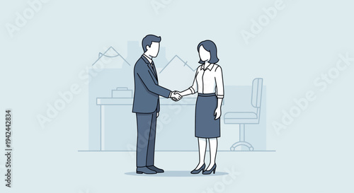 Business man and woman shaking hands in office