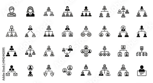 Business organization structure user profile line icons set