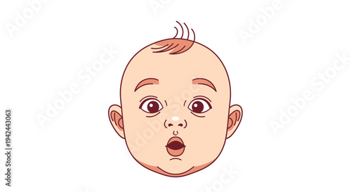 Cartoon baby face with wide eyes and open mouth
