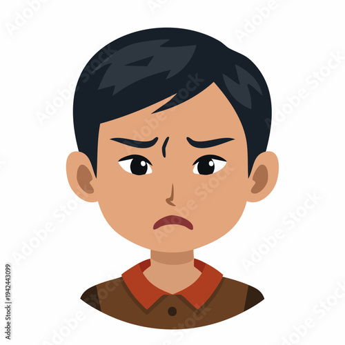 Cartoon boy with a sad worried frowning face