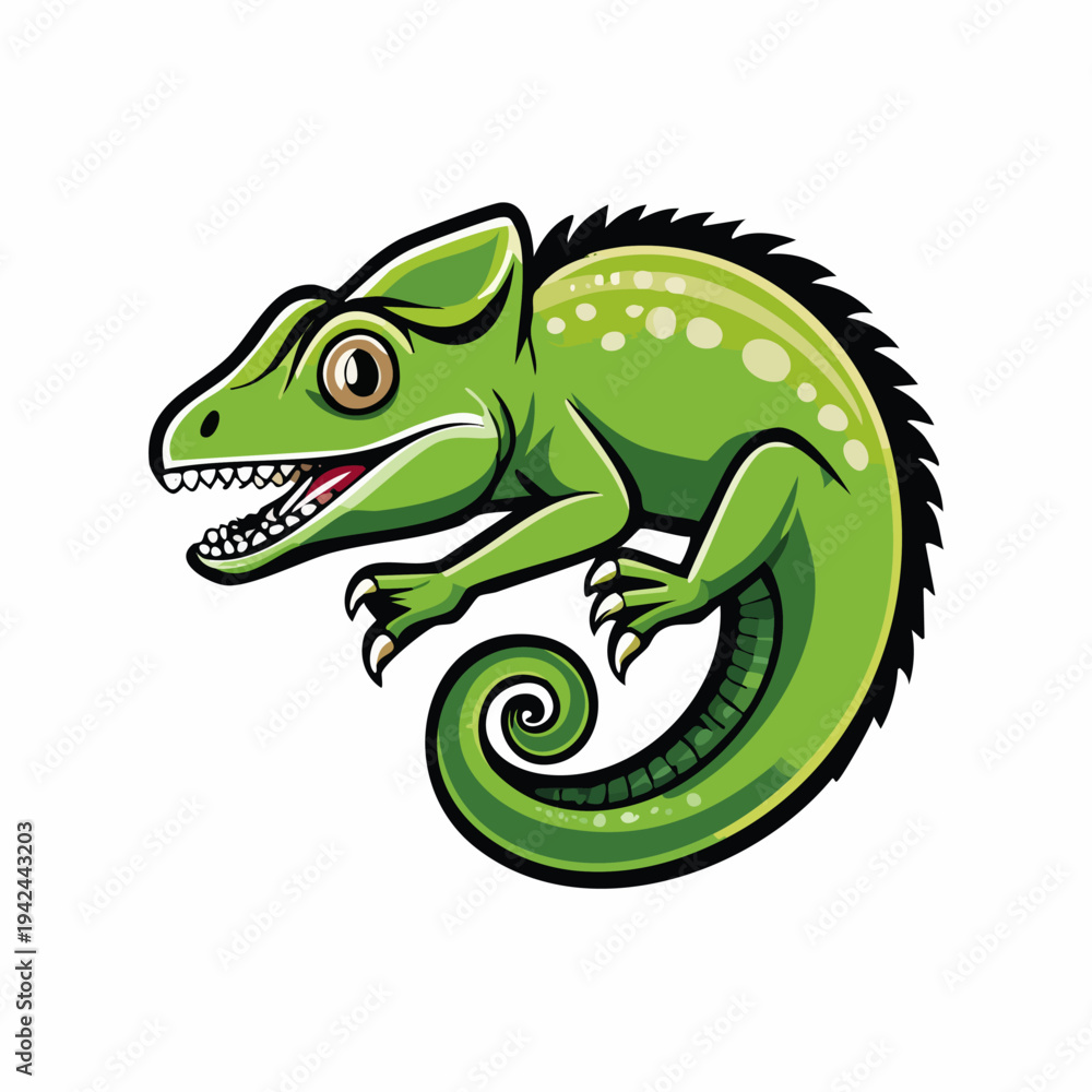 Obraz premium Cartoon green chameleon mascot illustration with open mouth