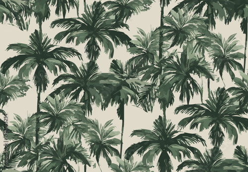 Billede på lærred "Create a seamless vector pattern of stylized palm trees using a painterly, hand-brushed technique
