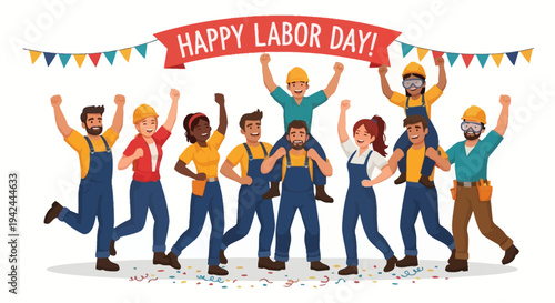 Diverse Group of Workers Celebrating Labor Day 2.