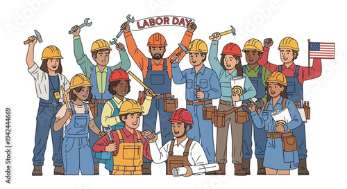 Diverse Group of Workers Celebrating Labor Day 3.