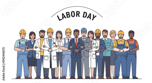 Diverse Group of Workers Celebrating Labor Day.