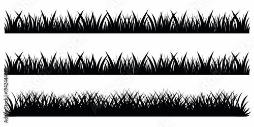 Three rows of black grass silhouettes against a white background
