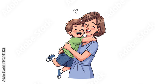 Mother Holding Happy Child in Arms.