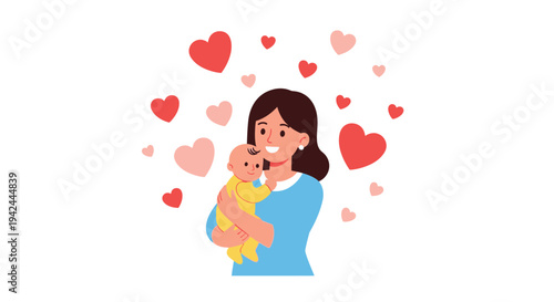 Mother Holding Baby with Love Hearts.