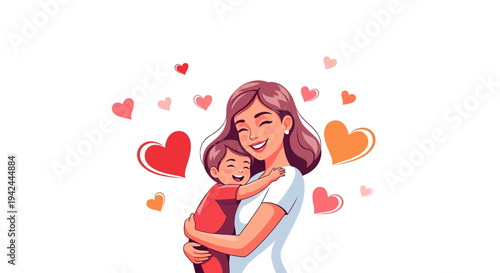 Mother Hugging Daughter with Love Hearts 1.