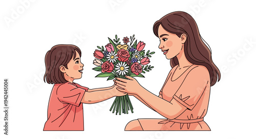 Woman Receiving Flowers from Young Girl 1.